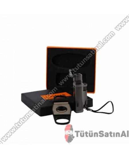 Honest Puro Çakmağı Ve Puro Makası Set Parlak Koyu Gri Honest Puro Çakmağı Ve Puro Makası Set Parlak Koyu Gri