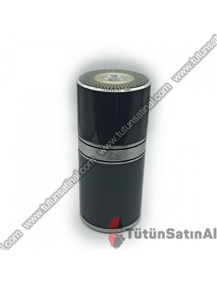 Lubinski Metal Silindir Seyahat Humidor Puro Kutusu 7'li Karbon (Siyah-Gümüş Gri)
