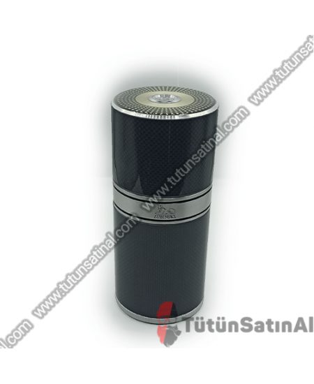 Lubinski Metal Silindir Seyahat Humidor Puro Kutusu 7'li Karbon (Siyah-Gümüş Gri) Lubinski Metal Silindir Seyahat Humidor Puro Kutusu 7'li Karbon (Siyah-Gümüş Gri)